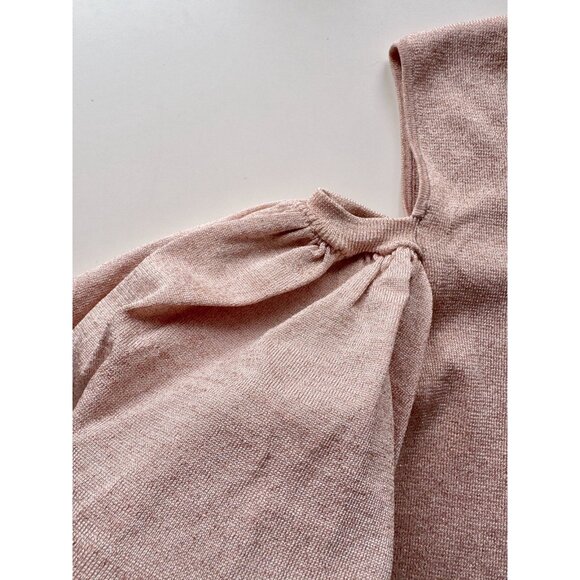 NWOT GANNI Romilly Pink Rose Metallic Knit Ruffle Cold Shoulder Blouse, Size M - Picture 7 of 12